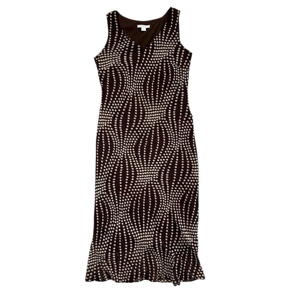 Vintage Dressbarn Polkadot Midi Slip Dress Brown 8 Bias Cut 90s Y2K Whimsygoth - Picture 3 of 11